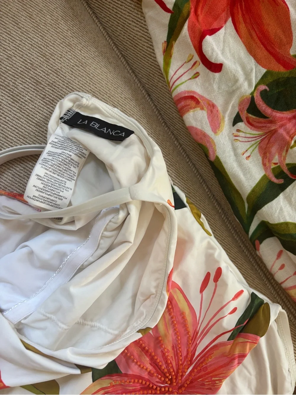 La Blanca White One-Piece Swim with Red and Pink Tropical Lily Print